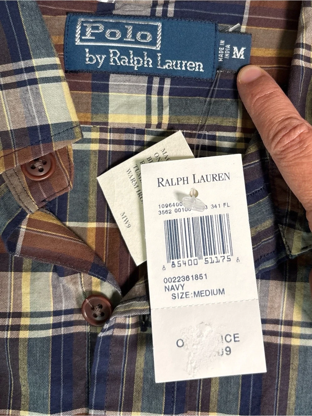 Polo Ralph Lauren Men’s Plaid Cotton, Short Sleeve Button Down, Brown, Navy SZ M